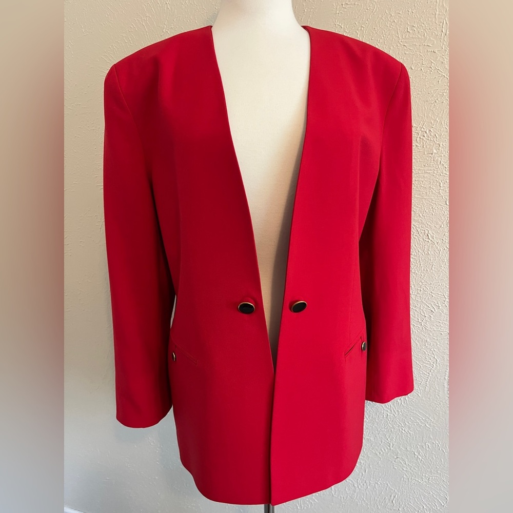 Hot Red Blazer with black and gold removable chain cuff links